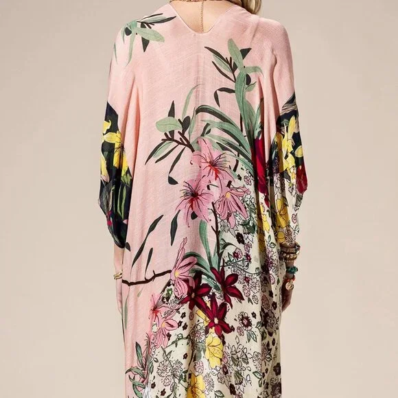 Floral Print Kimono Lightweight Boho Duster Airy Cardigan - Picture 6 of 8